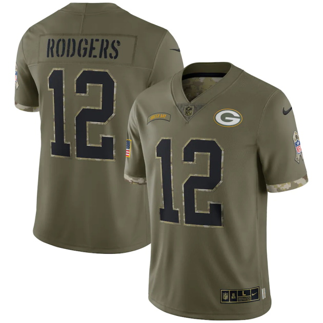 mens nike aaron rodgers olive green bay packers 2022 salute to service limited jersey